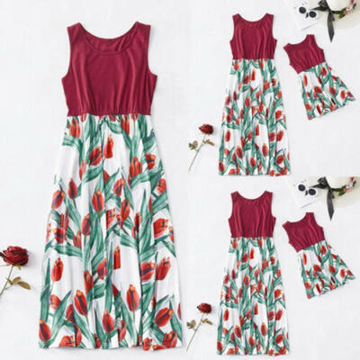 

Summer Family Matching Dress Mother And Daughter Floral Maxi Dresses Outfits
