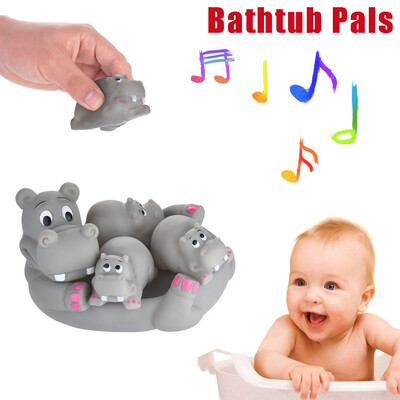 

YIWULACute Animal Mummy And 3 Babies Squeaky Floating Bathtub Play Toys Hippo