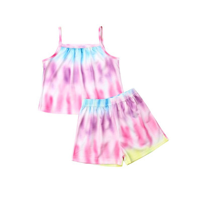 

Summer Toddler Colorful Strap Tops Shorts Outfits Kids Girl Clothes Sets 0-5Y Set Casual Children Clothing