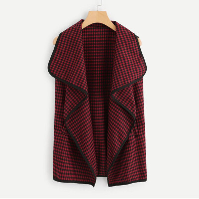 

Toponeto Fashion Women Outwear Plaid Lapel Irregular Cardigan Woolen Vest Coat