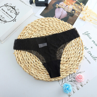 

Women Sexy See Through Lace Briefs Mesh Seamless One-piece Ultra-thin Ladies Panties Sexy Solid Color Low Waist G-String