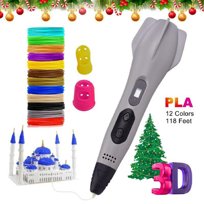 

Professional 3D Pen with 12 Colors 118 Feet 175mm PLA Filament Refills LCD Screen 3D Printing Pen Non-Clogging 3D Drawing Print