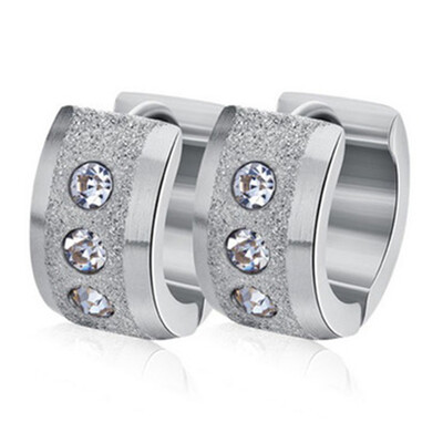 

Stainless Steel Small Circle Earrings Paved Shiny CZ Punk Rock Hoop Earrings for Women or Men Couple Silver Earring Jewelry