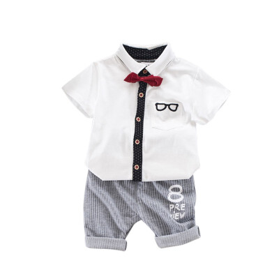 

Gentle baby boy style Newborn baby set Toddler Baby Boy Glasses Tops Shirt Shorts Pants Tie Outfit Set Clothes