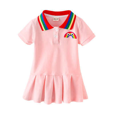 

Baby Girl Lapel Embroidery Tennis Dress Summer Children Clothing Cute Pleated Dress Kids Short-sleeve Shirt Dresses Toddler