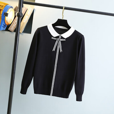

Autumn Winter Doll Collar Knitted Sweater Women Sweet Chic Bow Tie Knitted Loose Korean Preppy Pullovers Jumpers1