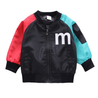 

Autumn Winter Children Coat Baby Boy Outerwear Alphabet Print Casual Zipper Patchwork Color Sweatshirt Outfits Tops