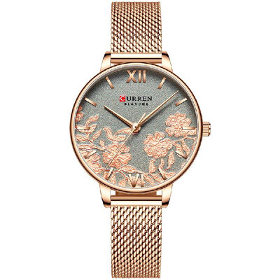 

CURREN 9065 Elegant Exquisite Casual Business Quartz Women Watch Sakura Flower Embossed Simple Wrist Watch 3ATM Waterproof Wristwa