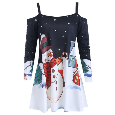 

Tailored Womens Christmas 1950s Housewife Off Shoulder Sweatshirt Print Sling Tops Blouse