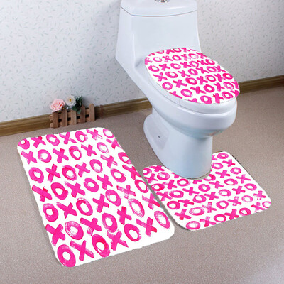 

Gobestart 3PCS Valentines Day Pattern Non Slip Toilet Seat Cover Rug Bathroom Set Decor