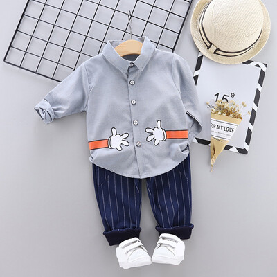

New Autumn Children Baby Boys Casual Set Long Sleeve Plaid Print Blouse TopsDenim Pants Trouser Set
