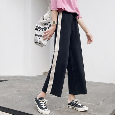 

Women Fashion Side Striped Wide Leg Pants Female High Waist Summer Loose Long Pants Ladies Straight Sports Casual Trousers
