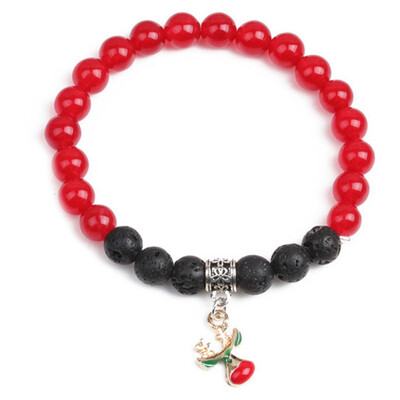 

Christmas Deer Snow Healing Beaded Bracelet Natural Lava Stone Beads Bracelet For Women Reiki Prayer Fashion Jewelry