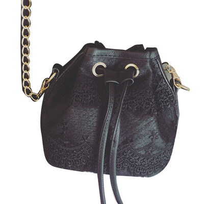 

Fashion Womens Solid Color Lace Faux Leather Crossbody Shoulder Bucket Bag