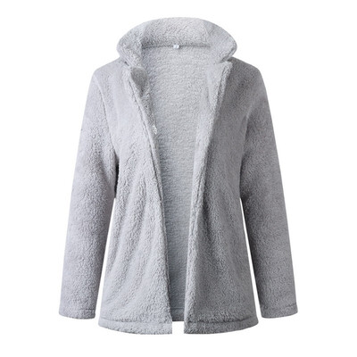 

Women Coat Autumn Winter Fashion Pocket Lapels Coat Plush Jacket Female Warm Windbreaker