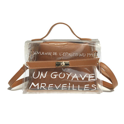 

2Pcs Women Transparent Laser Word Print PVC Crossbody Shoulder Jelly Bag Handbag