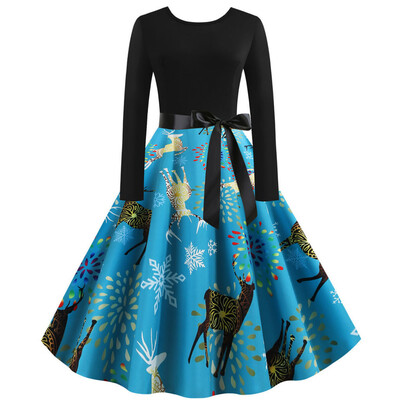 

Tailored Women Vintage Long Sleeve Christmas 1950s Housewife Evening Party Prom Dress
