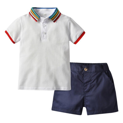 

Baby Boys Clothes Summer Boy Rainbow Collar Clothing Set 2pcs Set Bebe Gentleman Shirt Shorts Clothes For Boys 0-5Y