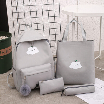 

Tailored Cartoon Alphabet Student Cloud Backpack Casual Large Capacity Travel 4 Piece Set