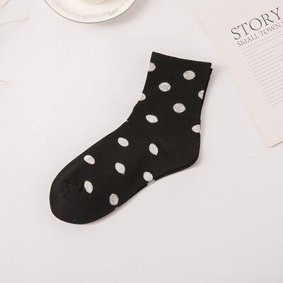 

1 Pairs Women Socks Solid Color Cotton Female Middle Tube Loose Retro Casual Style Polka Dot Harajuku Ankle Socks