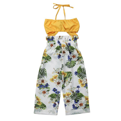 

2PcsSet Summer Baby Girls Adorable Strap Sleeveless Vest BlouseFloral Pattern Pants Casual Outfits Clothes