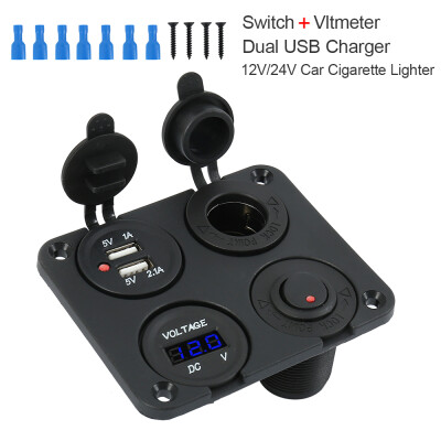 

12V Multifunctional 4 in 1 Car Cigarette Lighter Socket Dual USB Port Charger Voltmeter Panel