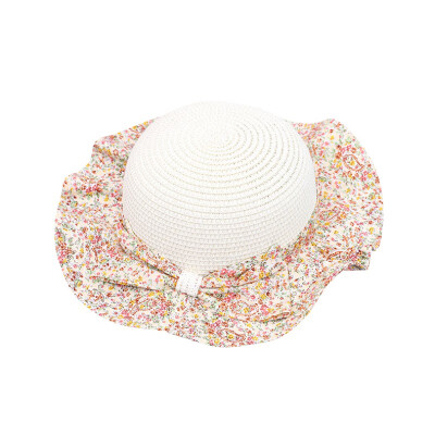 

Children Baby Girls Hats New Fashion Kids Bowknot Floral Print Straw Beach Cap