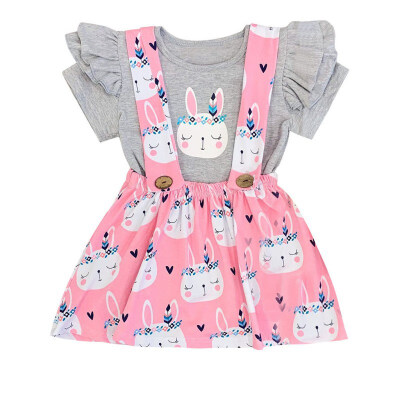

New Girls Kids Baby Brace Suspender Skirt Overalls Cartoon Pattern Tee Suspender Skirt Suit Girl Suit