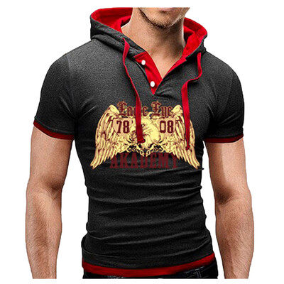 

Toponeto Summer mens fashion comfortable casual hooded stitching printed short sleeves