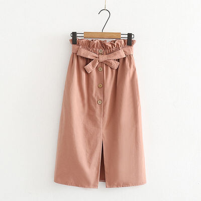 

2019 Summer Autumn Skirts Womens 2018 Midi Knee Length Korean Elegant Button High Waist Skirt Female Pleated School Skirt