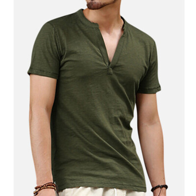 

Toponeto Mens Vintage Baggy Cotton Linen Solid Short Sleeve Retro T Shirts Tops Blouse