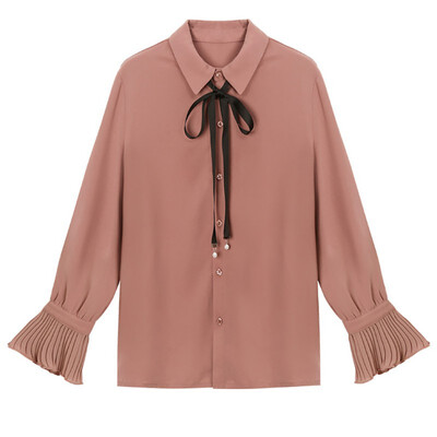 

Fashion Female Flare Long Sleeve Blouse Office Ladies Elegant Women Bow Tie Blouses Solid Color Korean Casual Shirt Blusas