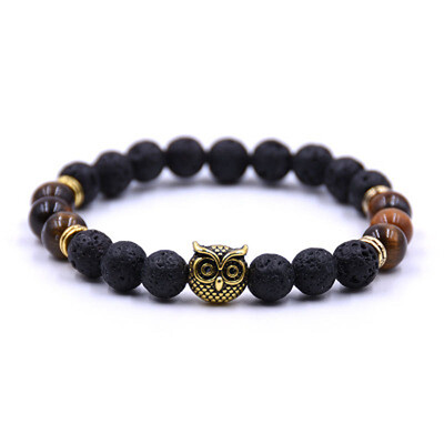 

New Owl Natural Stone Beads Bracelet Bangle for Men Women Stretch Lava Stone Jewelry Fashion Accessories for Lovers