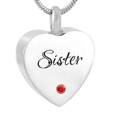 

Cremation Urn Jewelry heart Sister Birthstone Memorial Ash Keepsake Necklace