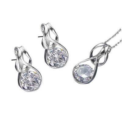 

Twisted Inlaid Zircon Necklace Stud Earrings Set Female Temperament Fashion Zircon Pendant Stud Earrings Festival Gift