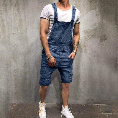 

Gobestart Mens Overall Casual Jumpsuit Jeans Wash Broken Pocket Trousers Suspender Pants