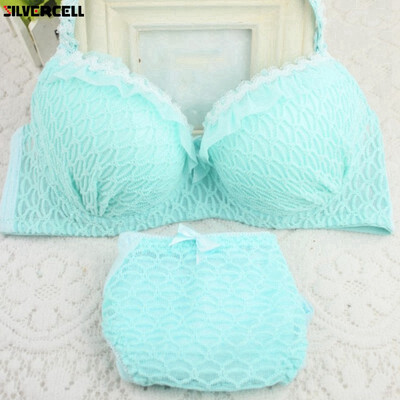 

Women Adjustable Strap Ruffle Push-Up 34 Cup Lace Underwear Bra Set 32-36B
