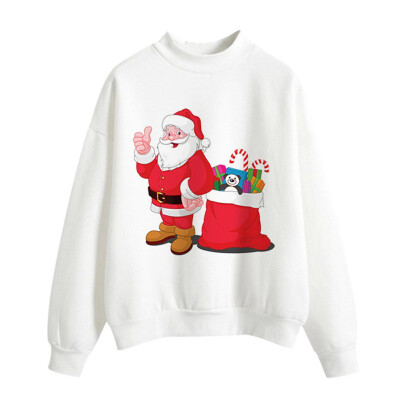 

Halloween Women Brushed Sweatshirt Autumn Winter Long-sleeved Santa Claus Christmas Tree Print Sweatshirt Happy Halloween
