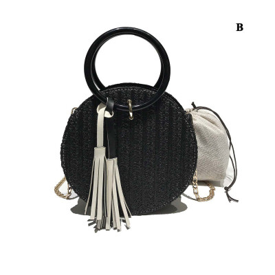 

Women Fashion Bag High Quality Casual Personality Tassel Bag Round Shape Exquisite Straw Handbag