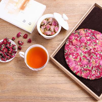 

200g High Quality China Blooming Compressed Flower Tea Cake Scented Tea Gomphrena Rose Tea Gold Dried Rose Buds Herbal Tea