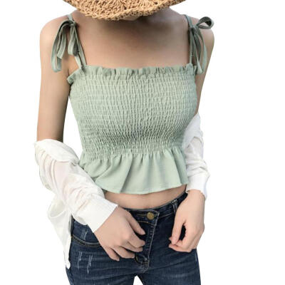 

Summer Chiffon Women Vest Solid Color Lace-Up Straps Off Shoulder Sexy Tops