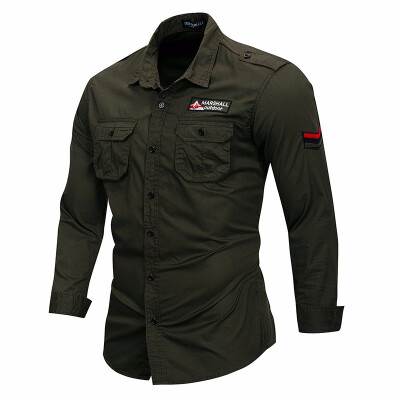 

Mens Shirts Casual Slim Fit Double Pockets Plus Size Long Sleeve Cotton Male Social Tactical Military Shirts