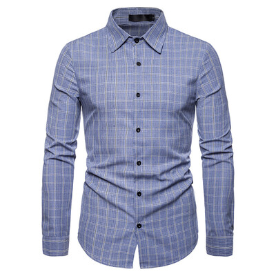 

Tailored Fashion Men Plaid Business Casual Long Sleeve Turn-down Collar Shirts