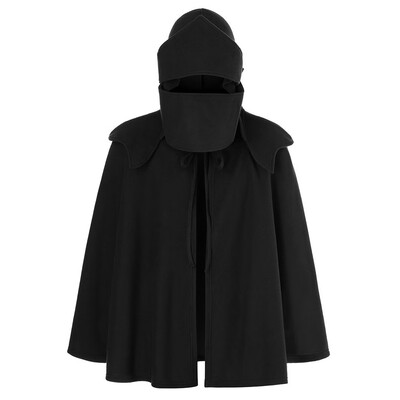 

Toponeto Men Pure Color Mask Irregular Patchwork Loose Bat Sleeves Hooded Retro Cape Coat
