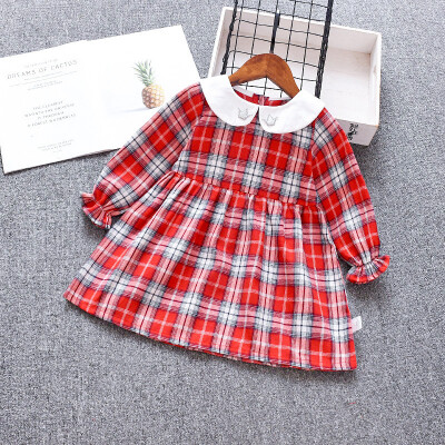 

Autumn Casual Baby Girls Dress 1Y-5Y Long Flare Sleeve Plaid Print Dress Kids Pageant Princess Dresses