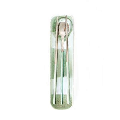 

1SET Cool Color Stainless Steel Tableware Set Spoon ChopstickKorean Sweet Adult Students Portable Dinnerware Set