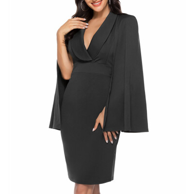 

Tailored Womens Bat Sleeve V Neck Sexy Evening Dress Slim Dress