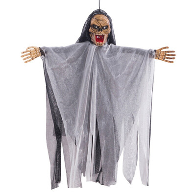 

New Voice Control Cap Gauze Ghost For Halloween Hanging Decoration With Sound And Red Light