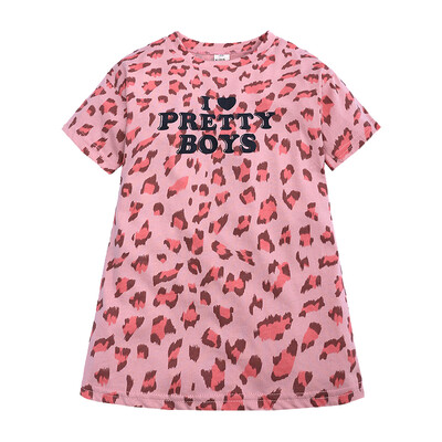 

Summer Casual Baby Girls Leopard Letter Print Pattern Short Sleeve Dress Cotton Kids Toddler Dresses