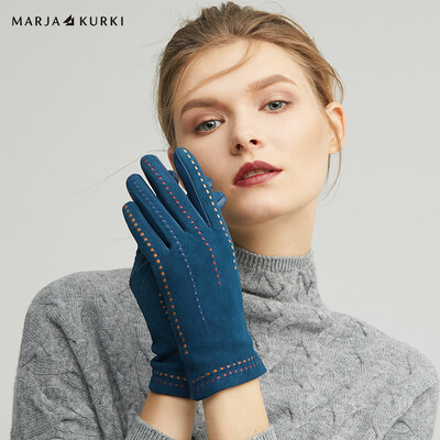 

Maria Gucci MARJA KURKI sheepskin gloves goatskin stitching warm windproof solid color leather gloves female gift box shuttle 5CC41M336 dark blue M
